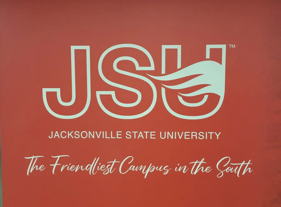 text painted on wall that reads "Jacksonville State University: The Friendliest Campus in the South"