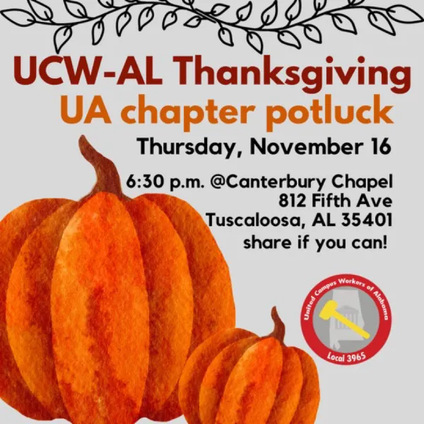 A flier for the UCWAL Thanksgiving potluck at Canterbury Student Center on Thursday, November 16 at 6:30 p.m.